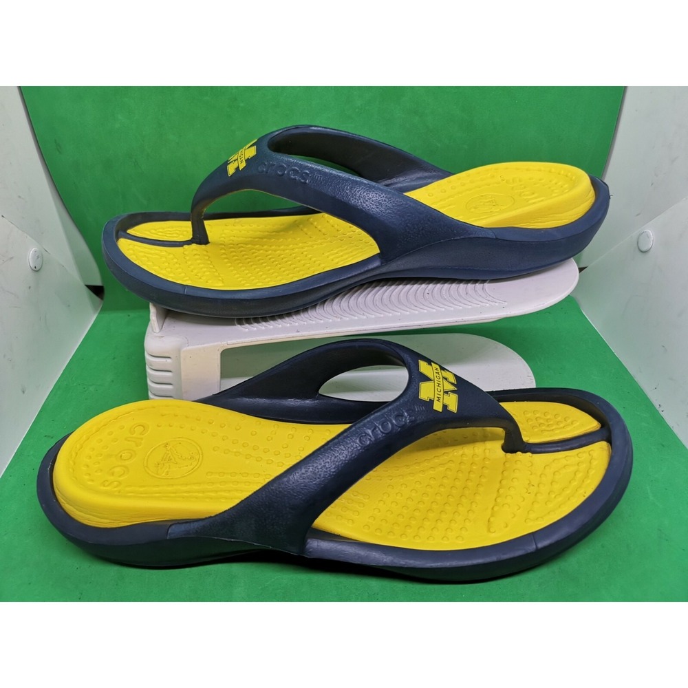 Crocs Modi Michigan Flip Sandals Super Cushy Blue Yellow Size 10 - Picture 2 of 11